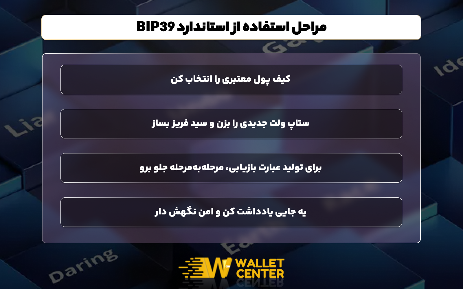 مراحل بکارگیری استاندارد BIP39