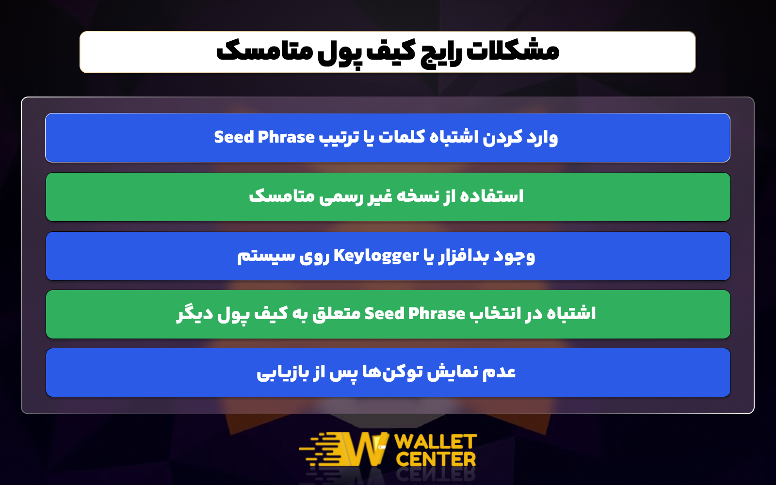 مشکلات رایج کیف پول متامسک